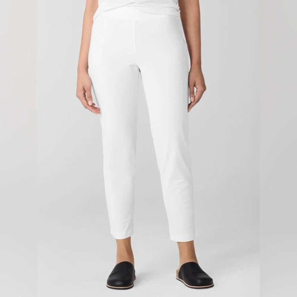 Eileen Fisher Slim Ankle Leg Crepe Pants Women Small White Stretch Viscose Pants